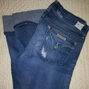 HUDSON Distress Capri Cropped Jeans ~ Flap Pocket